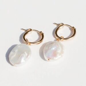 Our Spare Change Irregular Pearl Hoop Earring 18K gold plate